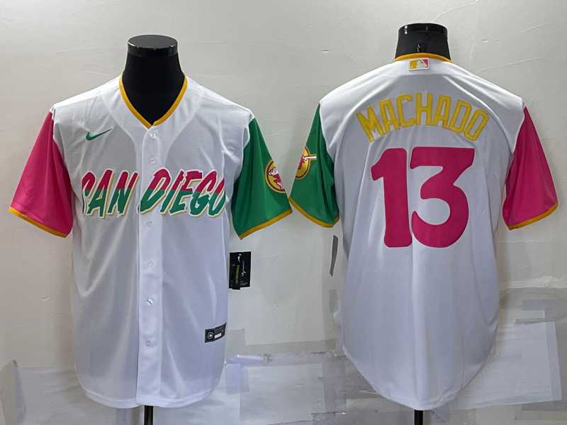 San Diego Padres #13 Manny Machado White 2022 City Connect Cool Base Stitched Jersey,We sell and wholesale San Diego Padres #13 Manny Machado White 2022 City Connect Cool Base Stitched Jersey on line form chian!